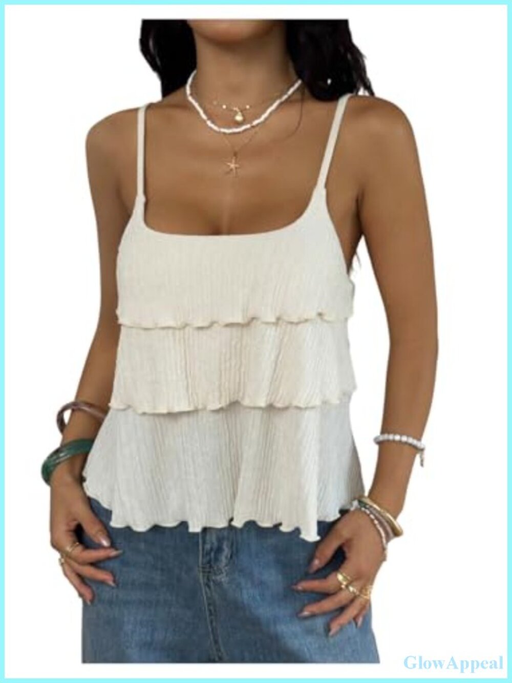 Women's Ruffle Cami Top Sleeveless Layered Lettuce Trim Summer